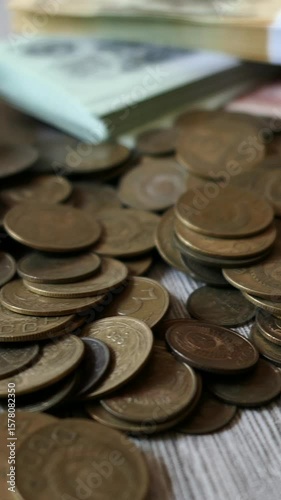 A Dynamic Close-Up View Of Old Soviet-Era Coins And Bills Captured In Motion, Highlighting Nostalgia And Historical Value. Vertical.