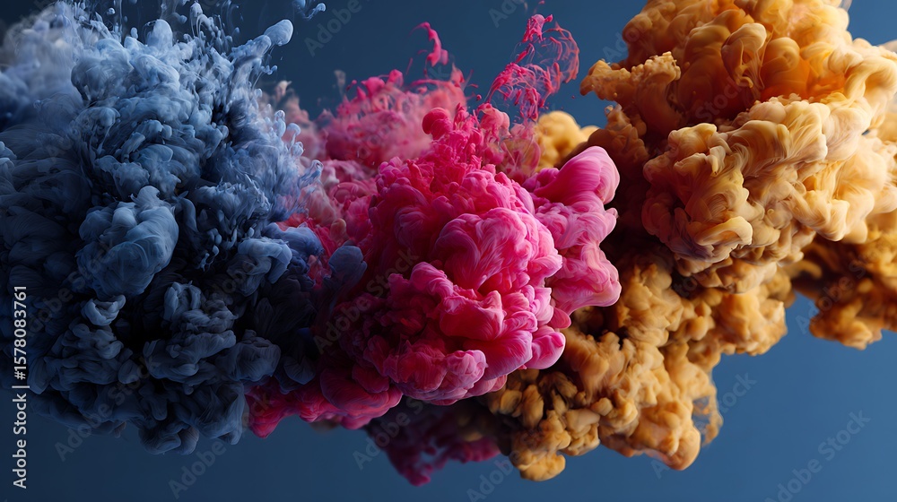 Colorful Ink Cloud on Dark Blue Background Colorful Ink Cloud on Dark Blue Background