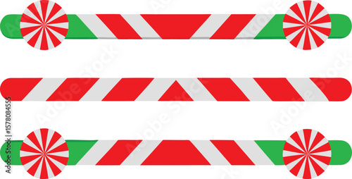 Three Candy Cane Striped Banners with Peppermint Design Elements