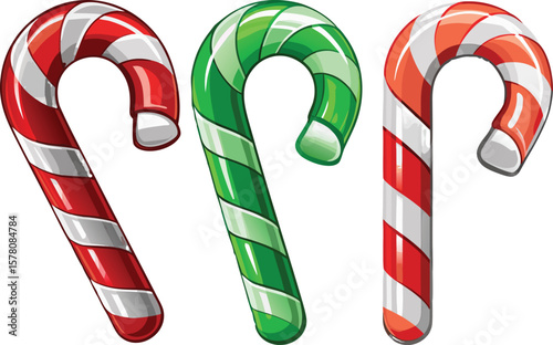 Three Colorful Candy Canes Christmas Treats Illustration