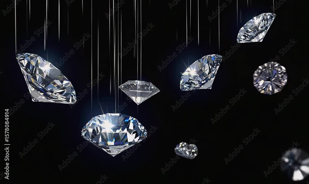 glittering illusions of diamonds cascading upwards