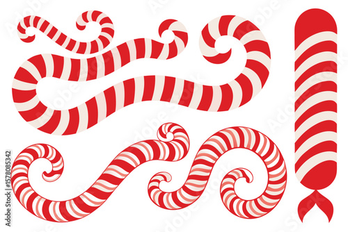 Red and White Candy Cane Swirls and Straight Element Set