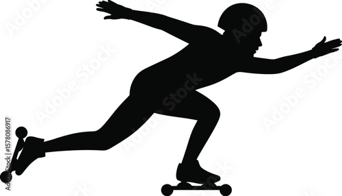 Speed Skater Silhouette: Dynamic Inline Skating Athlete in Action.

