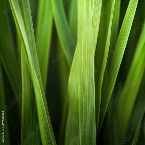 closeup of fresh lemongrass stalks with green color and natural texture, macro Southeast Asian herb photography