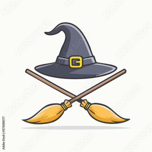 魔女の帽子とほうきのハロウィンアイコン
