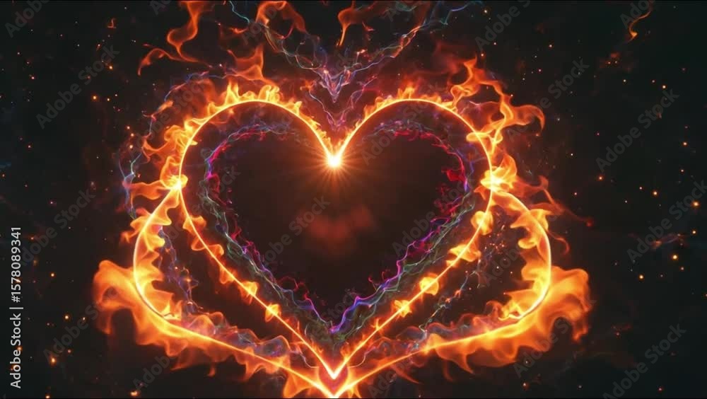 Burning Heart of Passion: A vivid illustration of a heart ablaze with fiery energy, expressing love, passion, and the intensity of emotions through digital artistry.