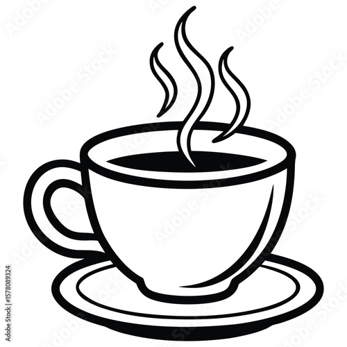 Steaming Coffee Cup: Bold Line Art, Warm Beverage Graphic, Simple Design