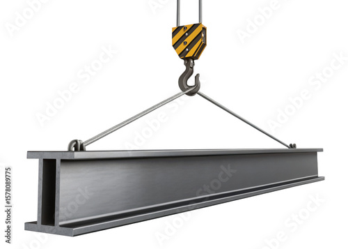 crane hook with construction metal beam on a transparent background