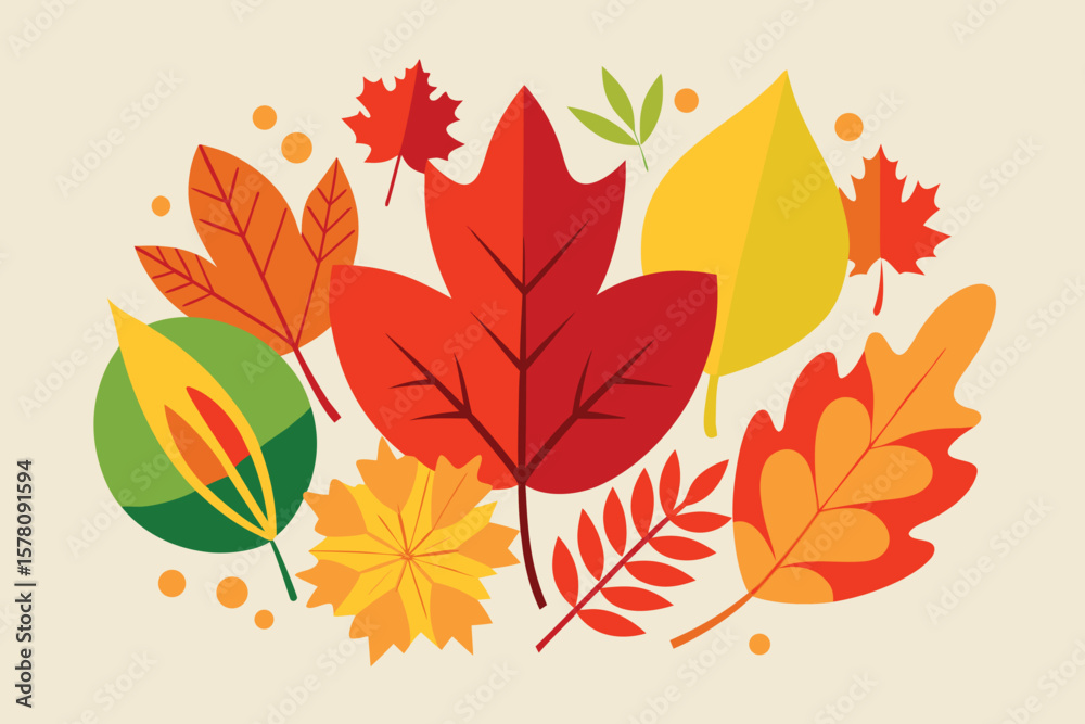 Fototapeta premium Vibrant Autumn Leaves Collection Flat Design Illustration