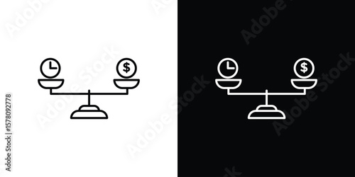 Time and money compare scale icon illustration symbol or logo collection.