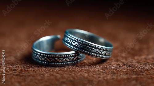 Handmade Pakistani toe rings silver engraved ethnic patterns cultural bridal accessory macro close up clean product photo