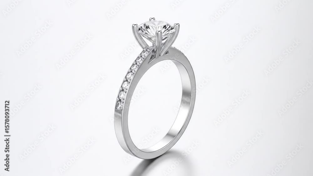A sparkling diamond engagement ring with a large center stone and smaller stones along the band. Set on a gradient background A sparkling diamond engagement ring with a large center stone and smaller stones along the band. Set on a gradient background