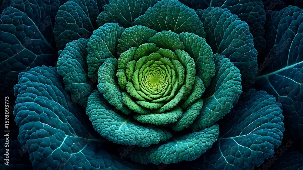 Fototapeta premium Celestial Spiral of Kale Transforming into Stardust – Abstract Green Food Fantasy on Sage Backdrop