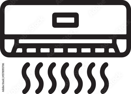 Black air conditioner unit with wavy lines indicating airflow cooling ventilation