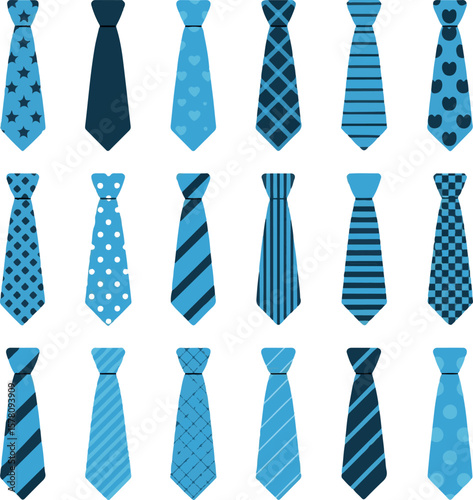 Blue ties with patterns stars hearts