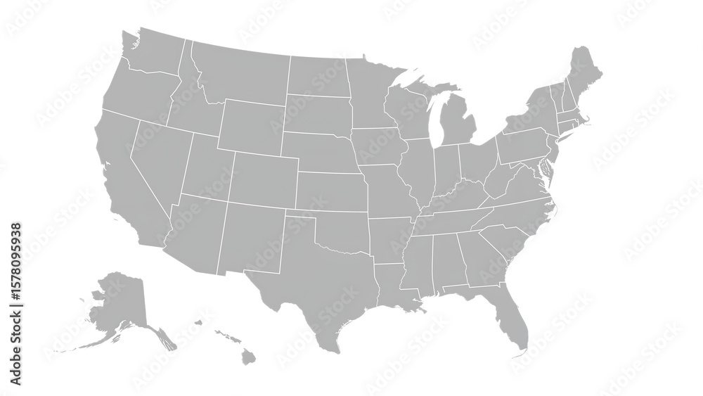 Obraz premium A simple, gray outline map depicting the United States of America, showing each state.