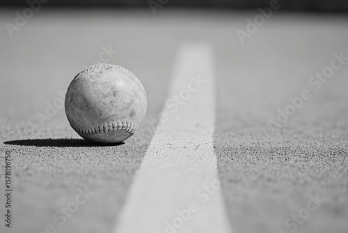 Close Up of Softball on White Line of Baseball Field