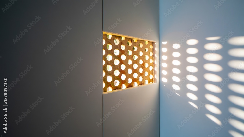 Naklejka premium Sunlight pattern on wall through perforated screen