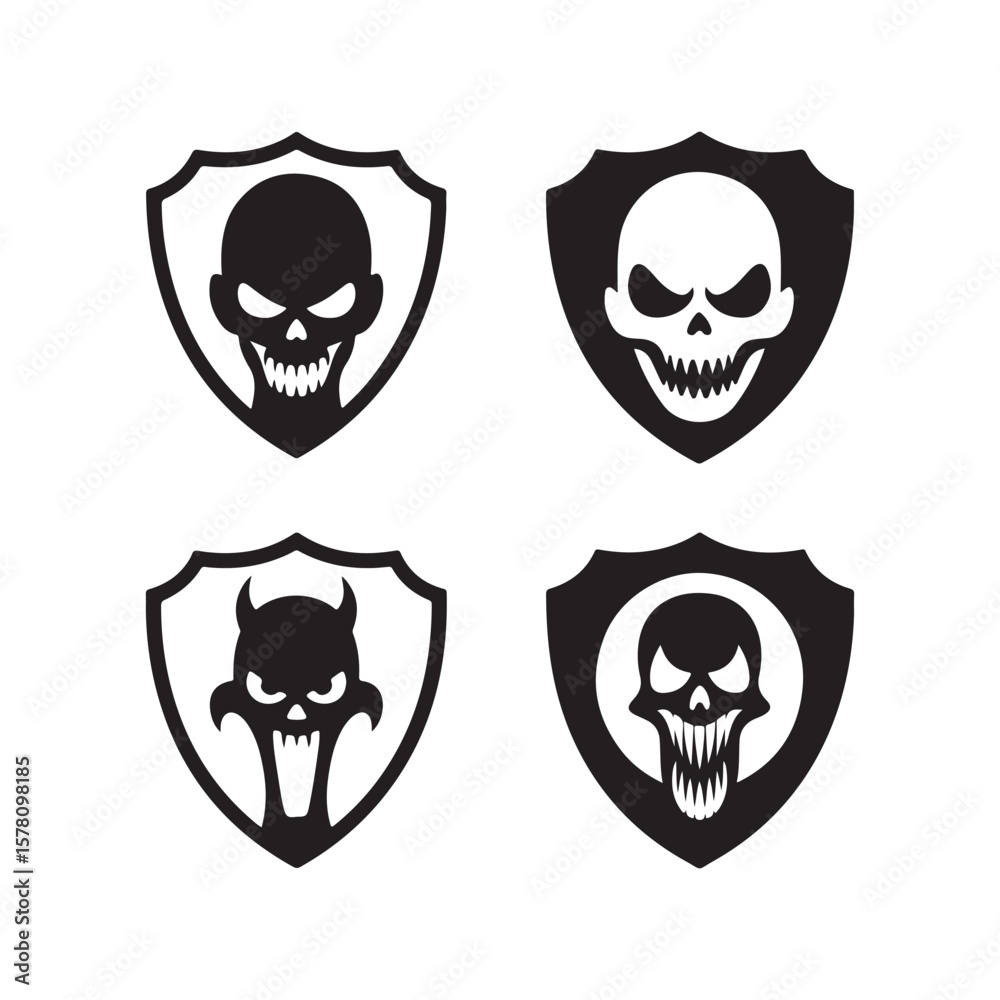 Obraz premium Skull Shield Silhouette Vector on White Background