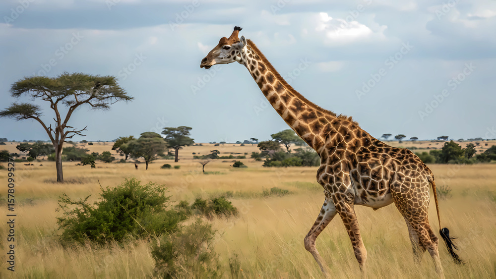 Obraz premium Giraffe walking in serengeti national park tanzania africa wildlife safari adventure travel photography