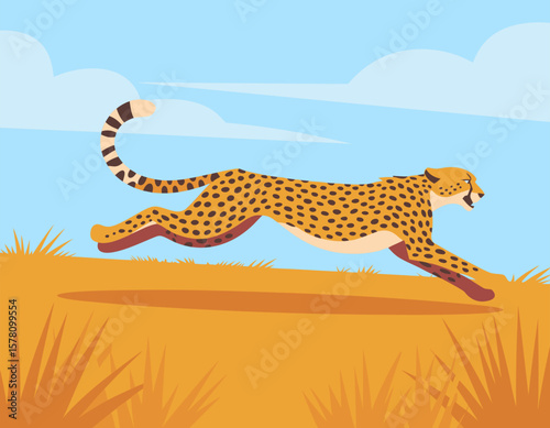 Vector SVG Illustration of Cheetah Running in Flat Modern Style with Bright Colors