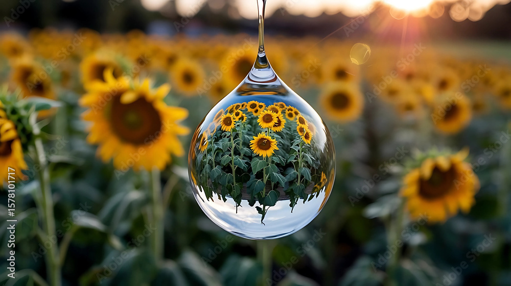 Obraz premium Sunflowers Through a Crystal Drop