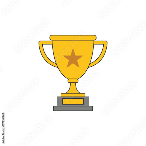 An icon of a golden trophy cup with a star, in a flat design, symbolizing victory, achievement, and championship.