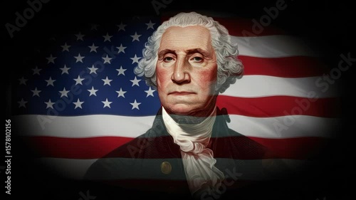 Honoring Founding Principles George Washington and American Flag Patriotic Visuals Animated