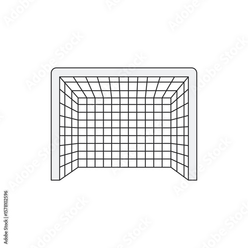 An icon of a soccer goal with a net, represented in a flat design style, symbolizing the target for scoring in the game.