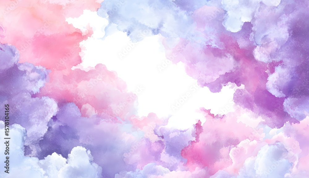 Fototapeta premium Watercolor pastel cloud background with pink, purple and blue tones