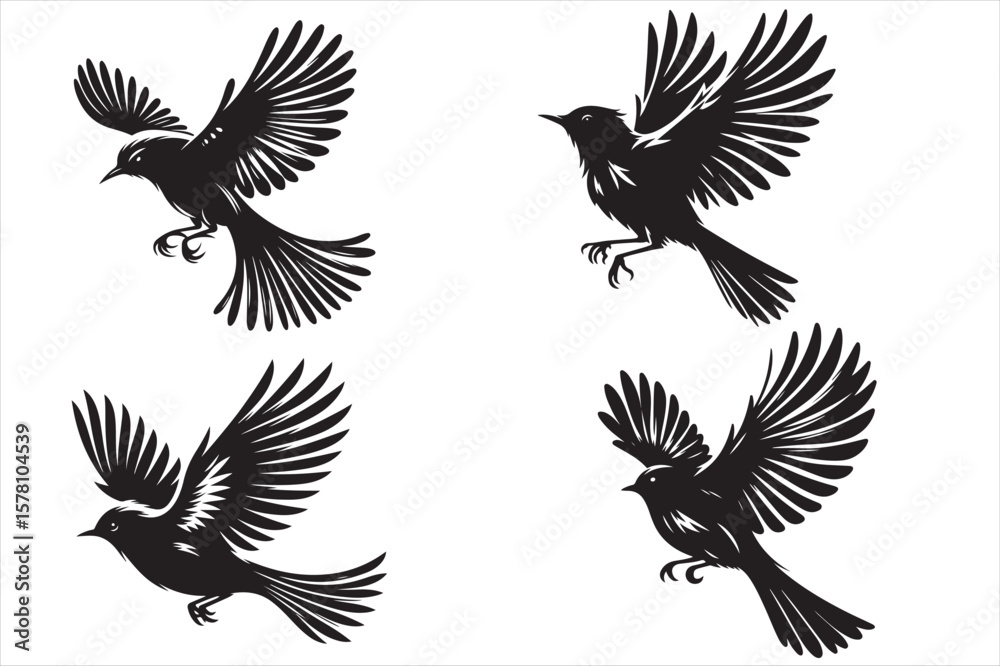Obraz premium Flying Bird Silhouettes Set – Elegant Black Vector Collection
