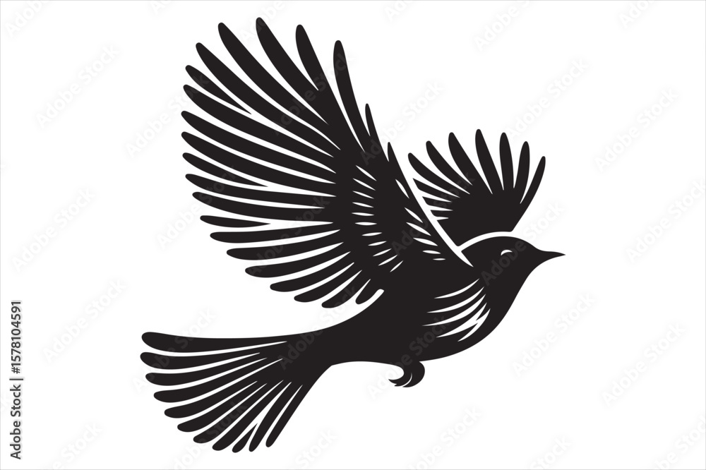 Obraz premium Flying Bird Silhouette Vector – Elegant Black Feathered Art Design
