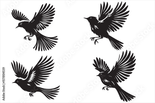 Flying Bird Silhouettes Set – Elegant Black Vector Collection

