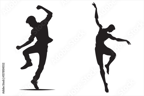 Male and Female Dancer Silhouettes – Artistic Dance Pose Vector

