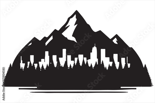 Mountain and City Silhouette Vector – Urban Nature Landscape Design

