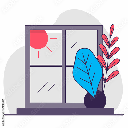 Sunlight on Plant Leaf Photosynthesis Vector Illustration