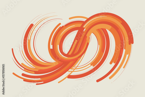 Abstract orange lines create a dynamic swirling design on a beige backdrop, ideal for graphic design projects and backgrounds.