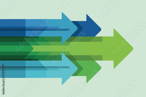 Graphic display of blue and green arrows moving forward, a visual representation of direction and business growth.