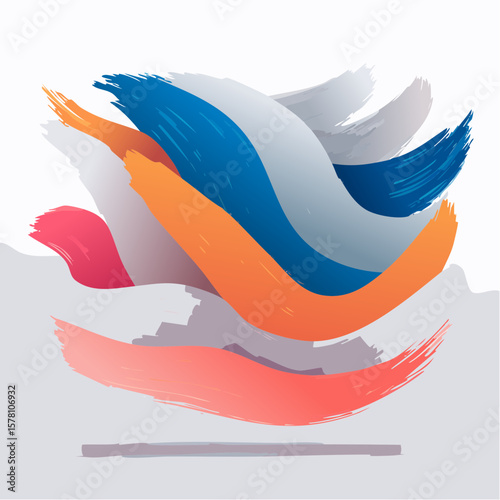 A modern abstract flat vector illustration featuring bold, expressive brushstrokes in vibrant neon red, pink, and electric blue. Ideal for artistic wallpaper, digital decor, or emotional visual story