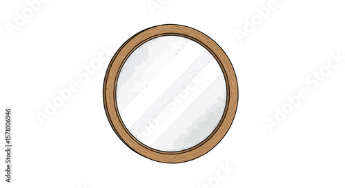 Round decorative mirror with a light brown wooden frame.