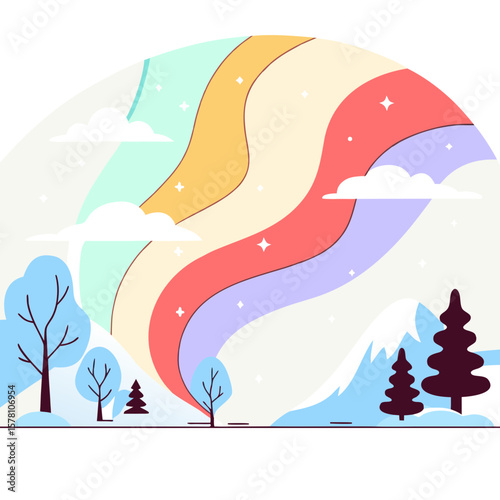Aurora Borealis Northern Lights Vector Illustration