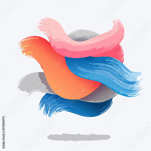 A modern abstract flat vector illustration featuring bold, expressive brushstrokes in vibrant neon red, pink, and electric blue. Ideal for artistic wallpaper, digital decor, or emotional visual story