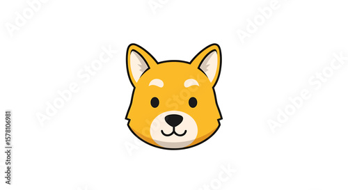 Cartoon illustration of a friendly golden dog's head, simple design, cheerful expression.
