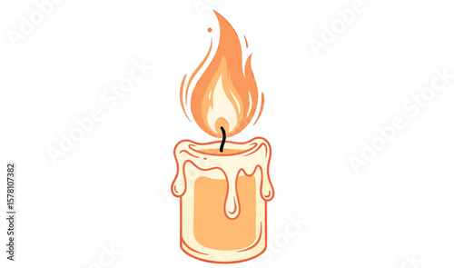 A cartoon illustration of a lit candle with melting wax dripping down the side, set against a white background.