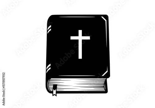 A closed bible with a cross symbol on its cover, isolated on white background