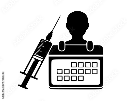 Syringe and person silhouette with calendar representing vaccination appointment