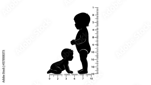 Two babies at different stages of development measured by a height ruler