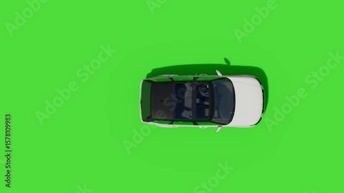White modern car in on a green screen background. ideal for easy compositing and can be used in film, games, advertisements, presentations, or virtual environments.