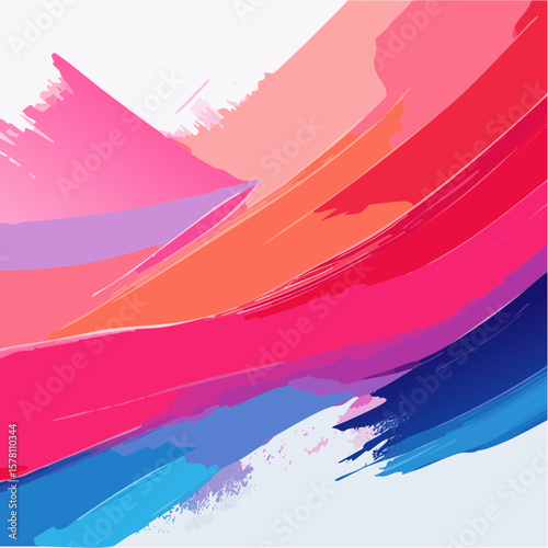A modern abstract flat vector illustration featuring bold, expressive brushstrokes in vibrant neon red, pink, and electric blue. Ideal for artistic wallpaper, digital decor, or emotional visual story