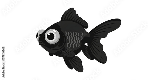 Cartoon black moor goldfish illustration with big eyes on white background